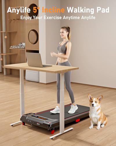 Walking Pad Treadmill, Anylife Incline Walking Pads Under Desk 330lb Capacity, 2.5HP Portable Treadmills for Home