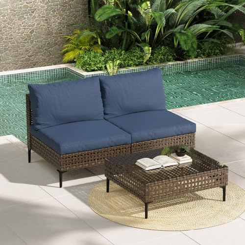 Grand patio 7-Piece Wicker Patio Furniture Set, Boho Outdoor Conversation Set Sectional Sofa with Water Resistant Thick Cushions and Coffee Table