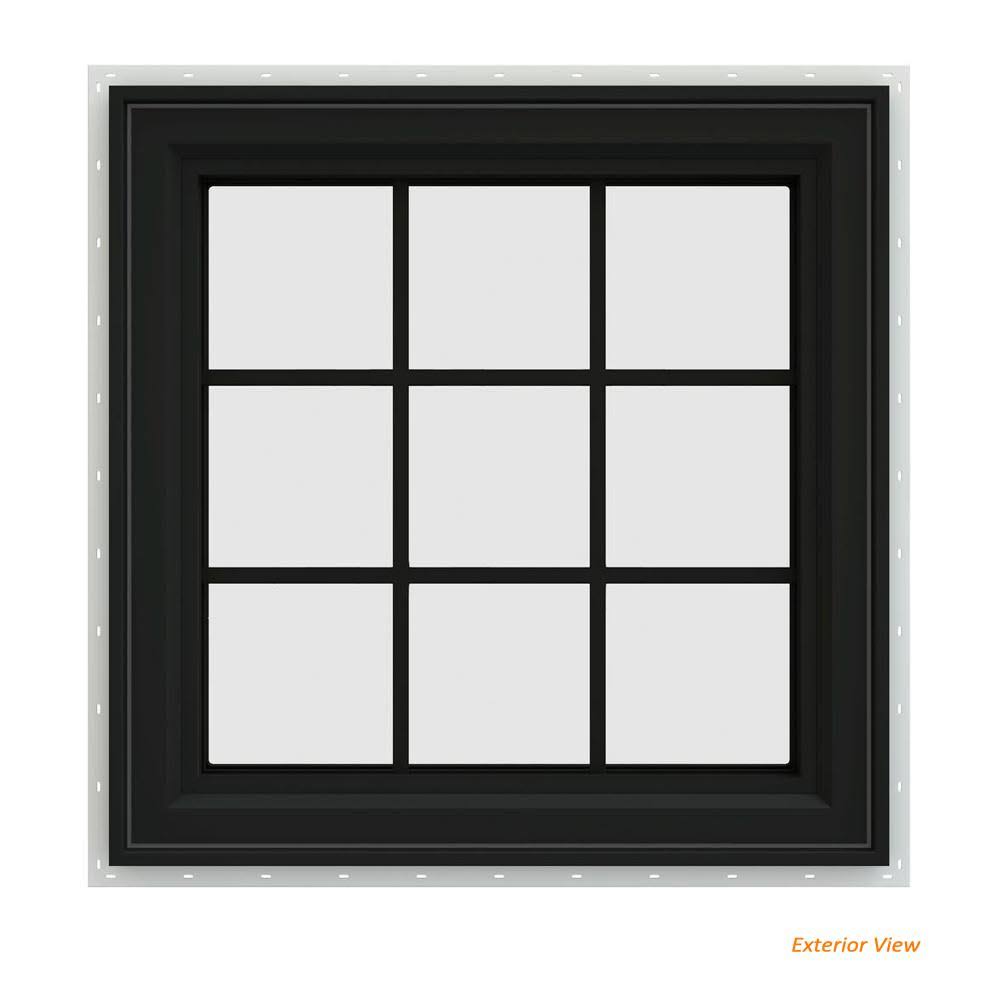 JELD-WEN 30 in. x 30 in. V-4500 Series Bronze FiniShield Vinyl Right-Handed Casement Window with Colonial Grids/Grilles CS1615