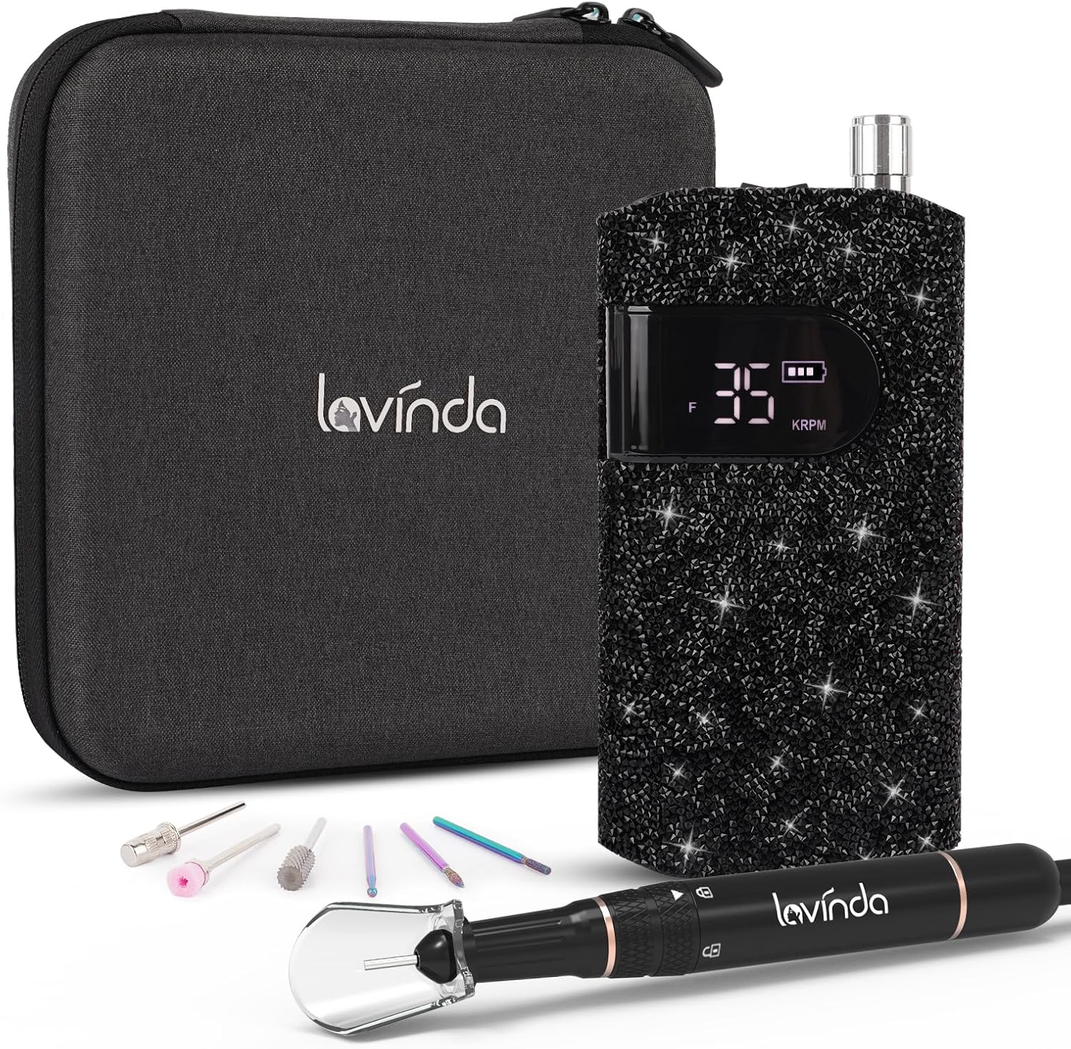 Lavinda Professional Nail Drill Machine, Electric Nail Drill Kit for Acrylic Gel Nails & UV Nail Lamp 54W Rechargeable Nail Dryer