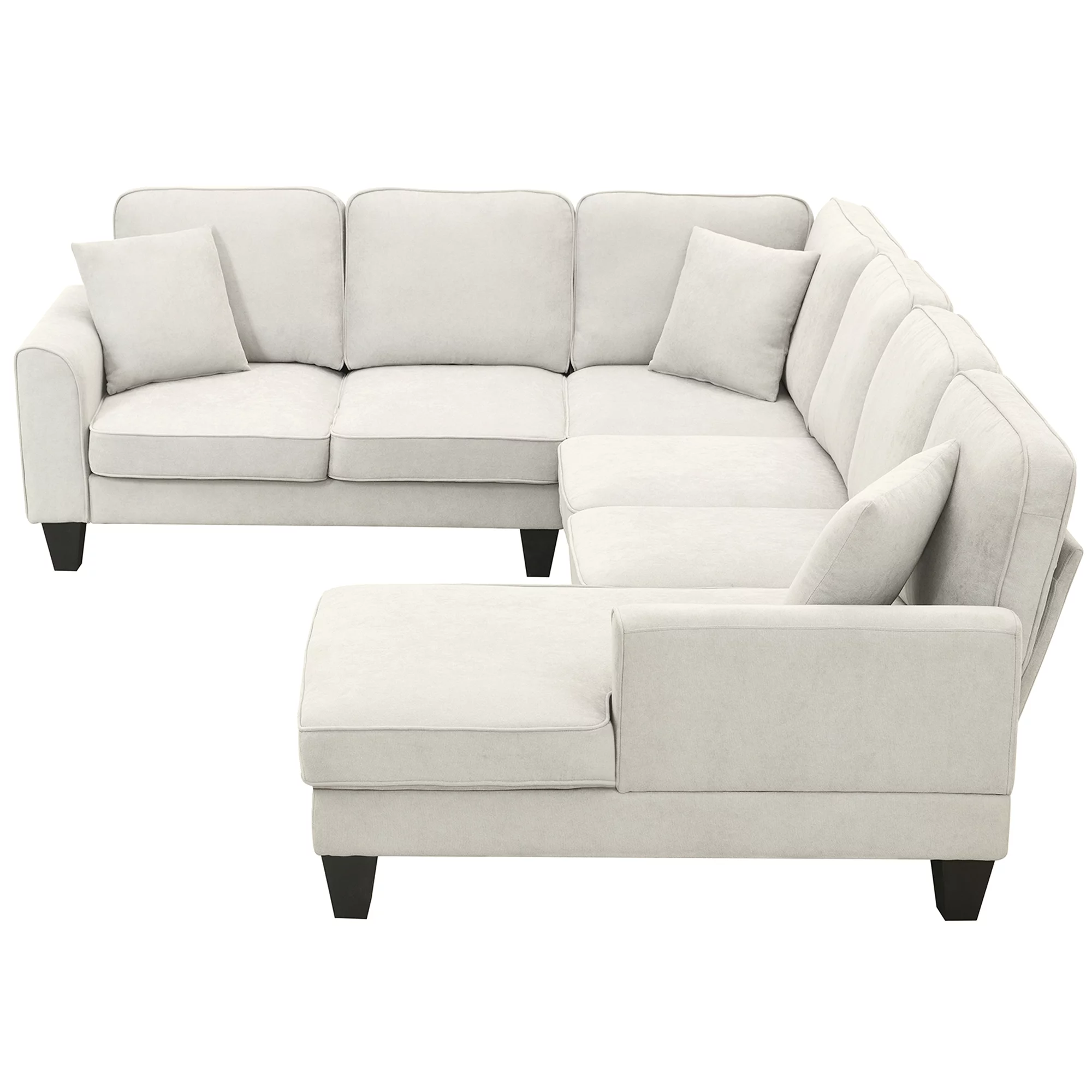 U-Shaped Sectional Couch with Chaise, Modern Upholstered Couch, 7-Seater Sectional Couch with 3 Pillows and Plastic Legs, Heavy Duty Sofa Furniture
