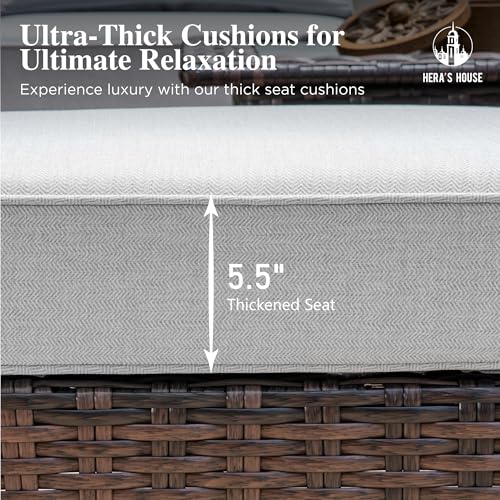 HERA'S HOUSE High Back Patio Furniture Set with Swivel Chairs, Outdoor Wicker Conversation Sets with 5.5" Comfy Cushions, 4 Piece Outside Sofa Sets