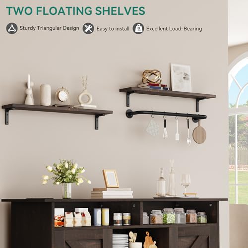 YITAHOME Buffet Cabinet, 47" Farmhouse Coffee Bar with Power Outlet, Floating Shelves