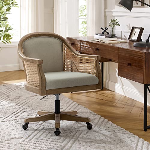 HULALA HOME Rattan Desk Chair, Upholstered Home Office Chair, Vintage Office Chair with Armrest