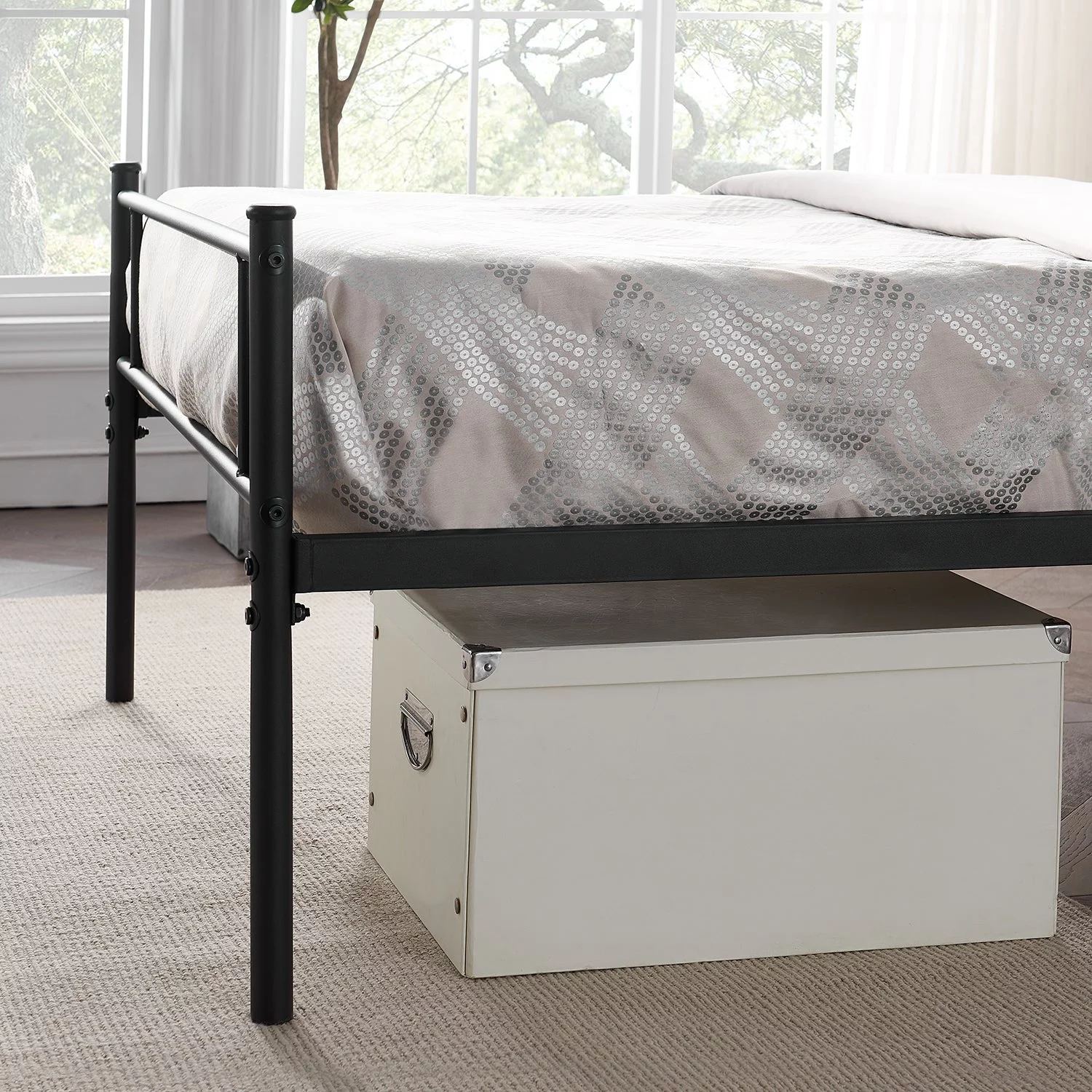 VECELO 3-Piece Bedroom Sets Metal Bed Frame and 2 Nightstand