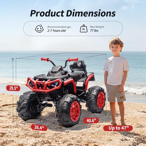 Shark Kids ATV 4 Wheeler, 24V 4WD Electric ATV Ride On Toy for Big Kids, 4X200W Motor, 5.6Mph Max Speed - Green
