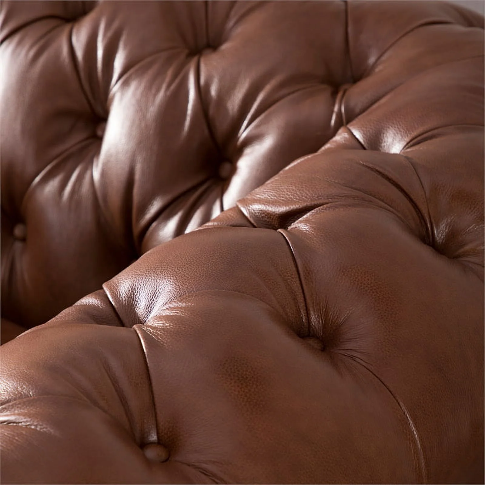 Bowery Hill 20" Traditional Leather Tufted Back Chesterfield Sofa in Chestnut