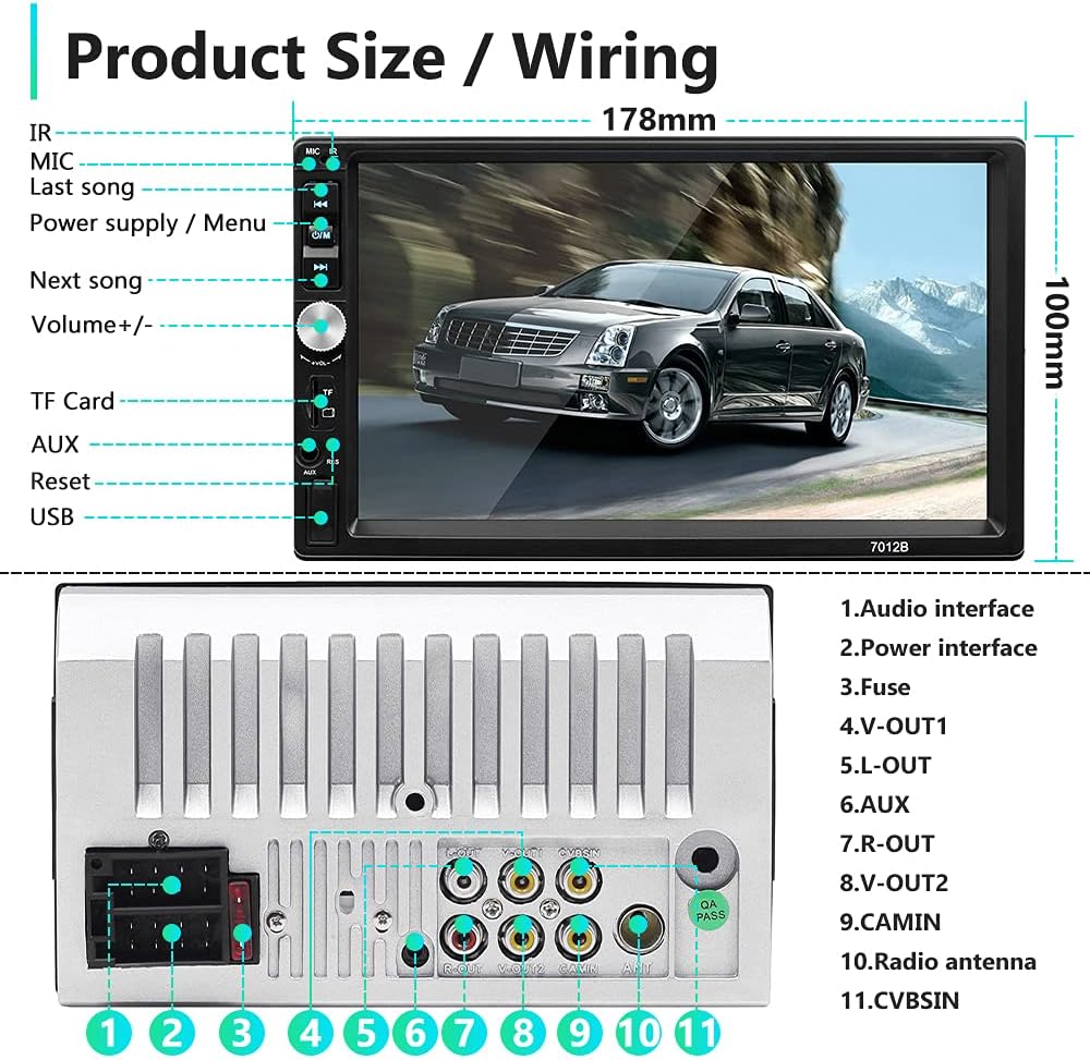 Double Din Car Stereo 7 Inch Bluetooth Car Radio LCD Touch Screen Car Indash Head Unit Support Mirror Link for Android/iOS
