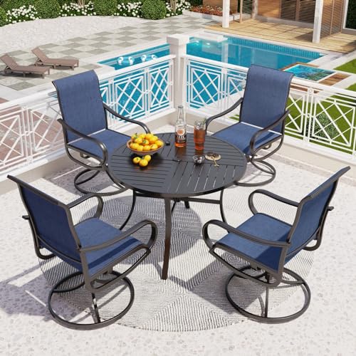 PHI VILLA 5 PCS Outdoor Patio Dining Set with Swivel Dining Chairs (Blue) and 37"x 37" Metal Steel Dining Table(1.57" Umbrella Hole)