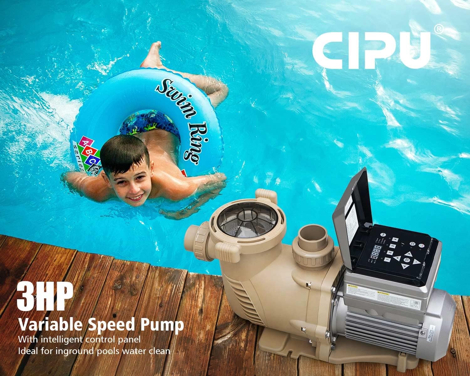 3HP Variable Speed Pool Pump High Performance with Intelligent Control for Easy operation and Energy Saving for All-Weather Clean Swimming Pools