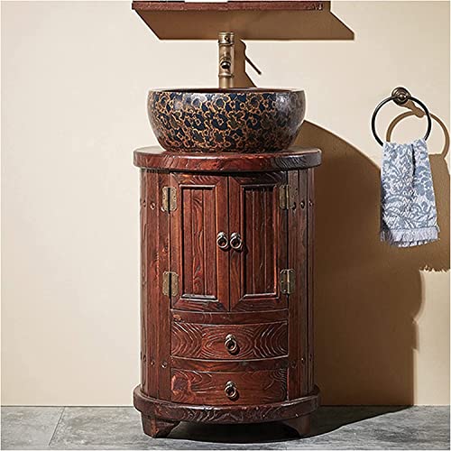 Freestanding Pedestal Sink Hotel Art Basin, Retro Style Bathroom Sink Cabinet Set