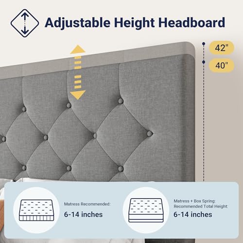 Allewie Upholstered Queen Size Platform Bed Frame with 4 Storage Drawers and Headboard, Square Stitched Button Tufted