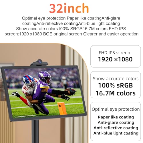 pikiu 32" Smart Screen 1080p Portable Monitor with oncell Touch Screen, Android OS(Support Google Store), Built-in Battery(4-6H)