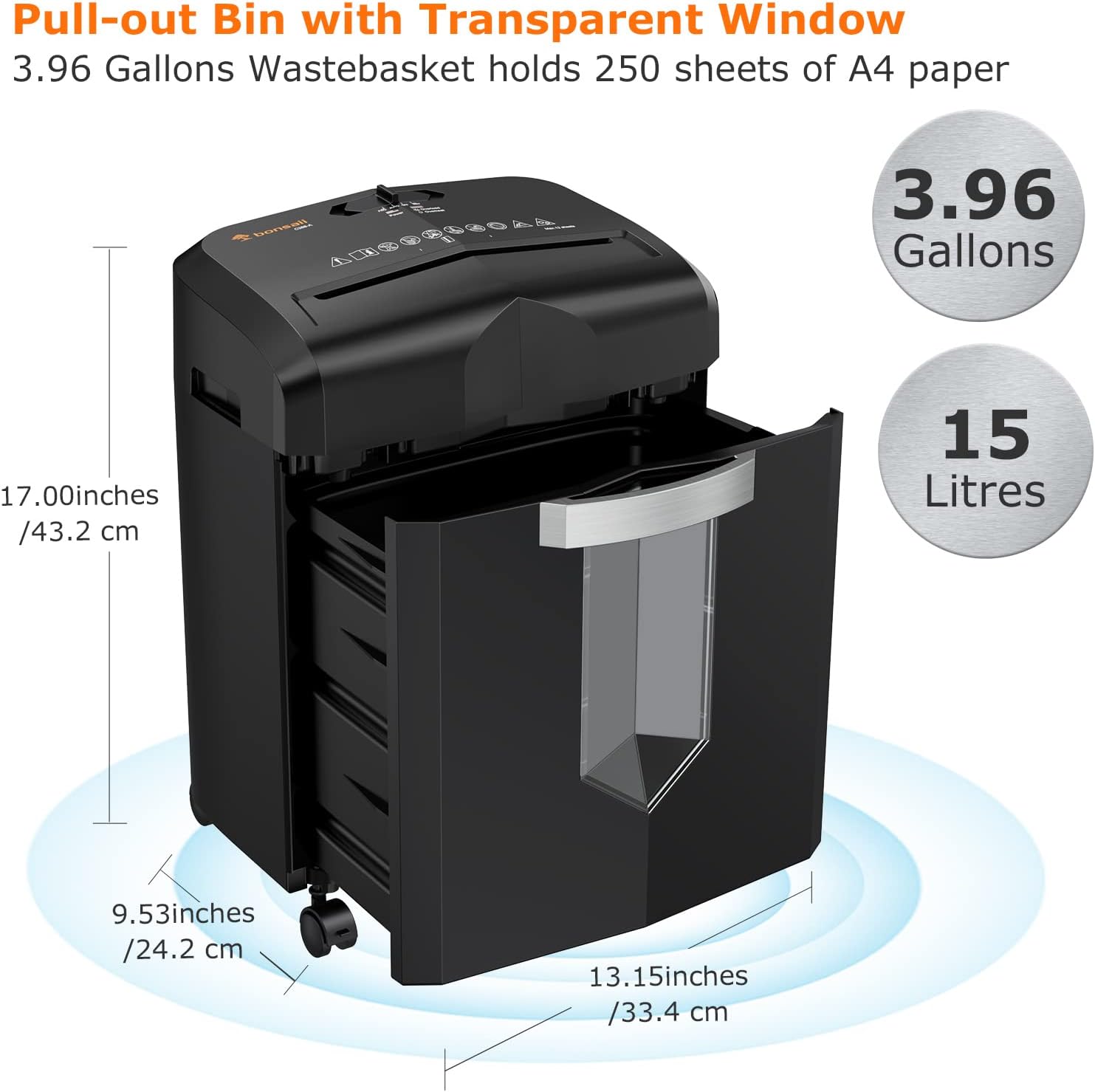 Bonsaii Paper Shredder, 12 Sheet Cross-Cut Shredder for Home Office Use, Heavy Duty Paper Shredder for Credit Card, CD, Mail, Staple, 4 Casters
