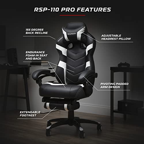 RESPAWN 110 Pro Gaming Chair - Gaming Chair with Footrest, Reclining Gaming Chair, Video Gaming Computer Desk Chair, Adjustable Desk Chair