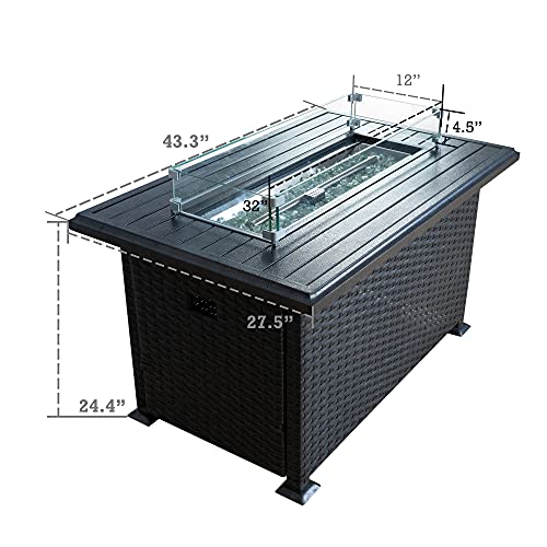Kozyard Outdoor Patio Propane Gas Fire Pit Table - 50,000 BTU Wicker Design with Aluminum Tabletop, Glass Wind Guard
