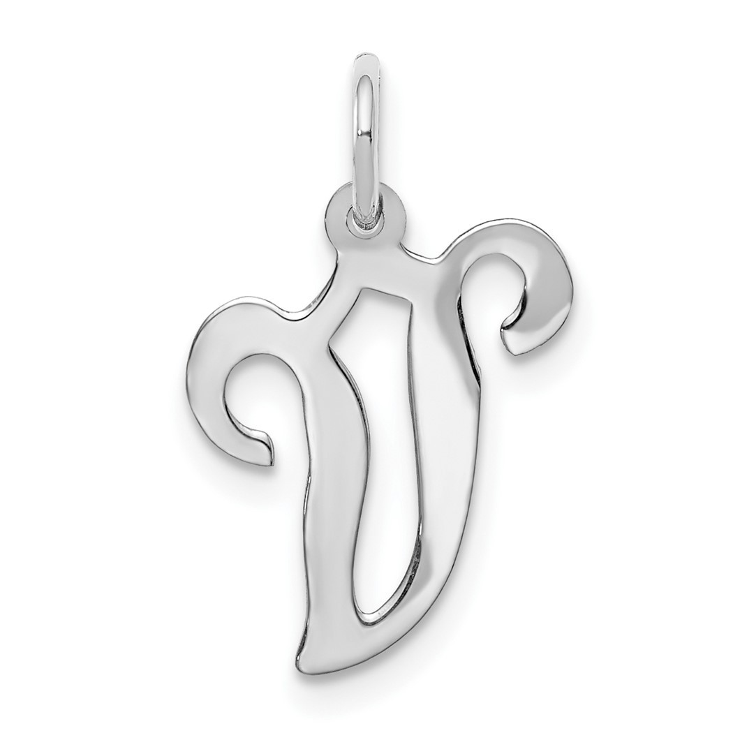 14k White Gold Solid Laser cut Polished Fancy Letter Name Personalized Monogram Initial V Charm Pendant Necklace Jewelry