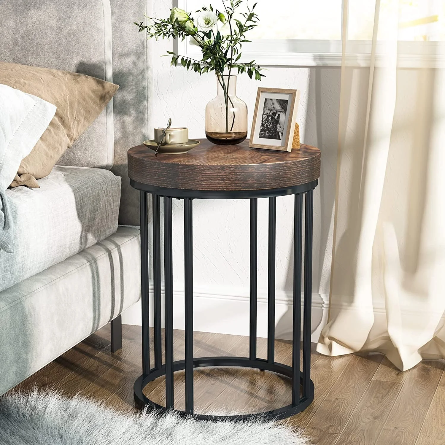 Round End Table, 2 Tier Wood Sofa Side Table for Living Room Bedroom 1 Pc