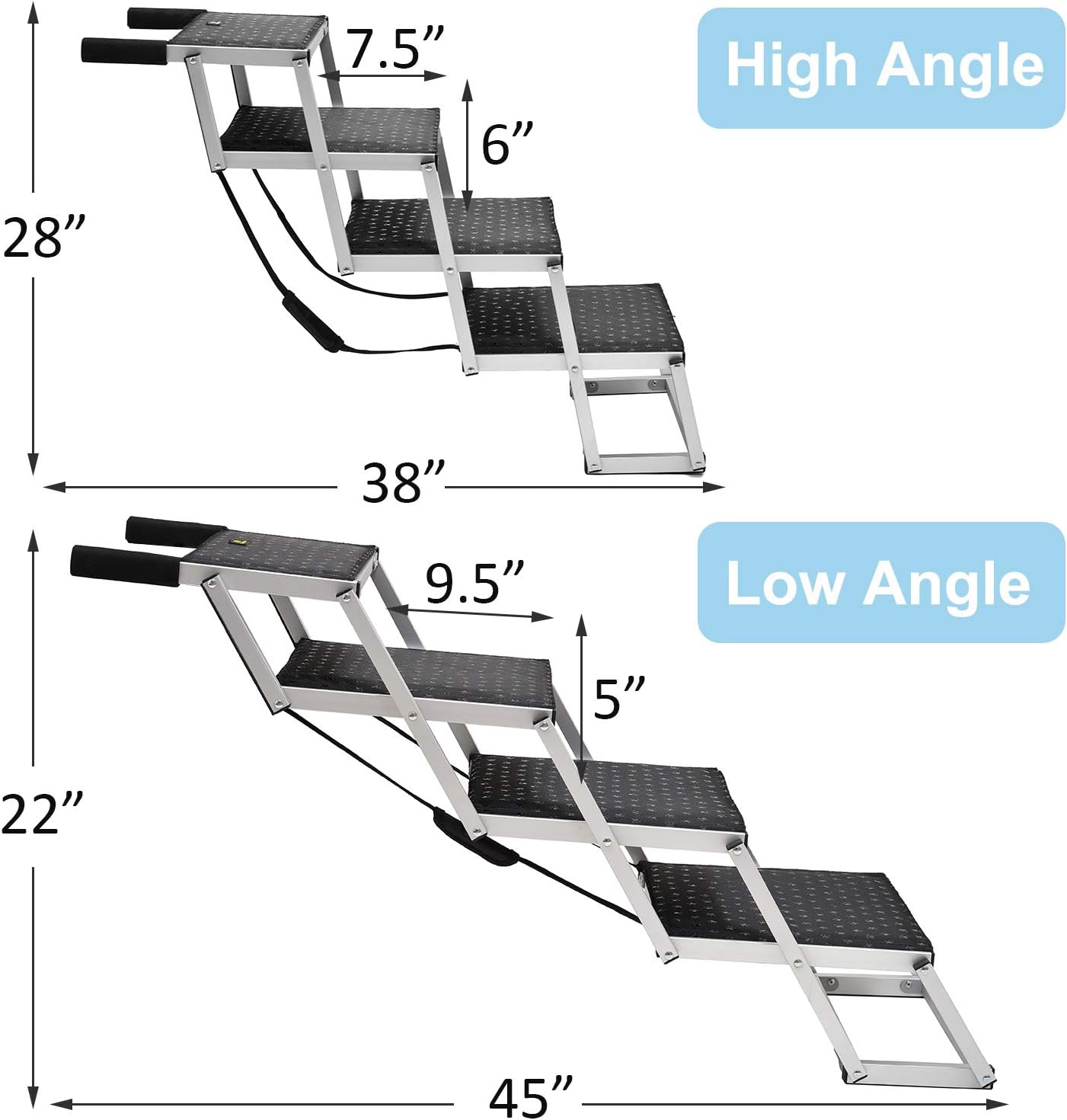 Upgraded Pet Dog Car Step Stairs for Cars and SUV, Folding Dog Ramp,Lightweight Portable Large Dog Ladder, Great for Cars,SUV,Trucks