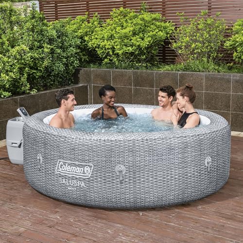 Bestway Coleman Sicily AirJet Large Round 5 to 7 Person Inflatable Hot Tub Portable Outdoor Spa with 180 AirJets and EnergySense Cover, Grey
