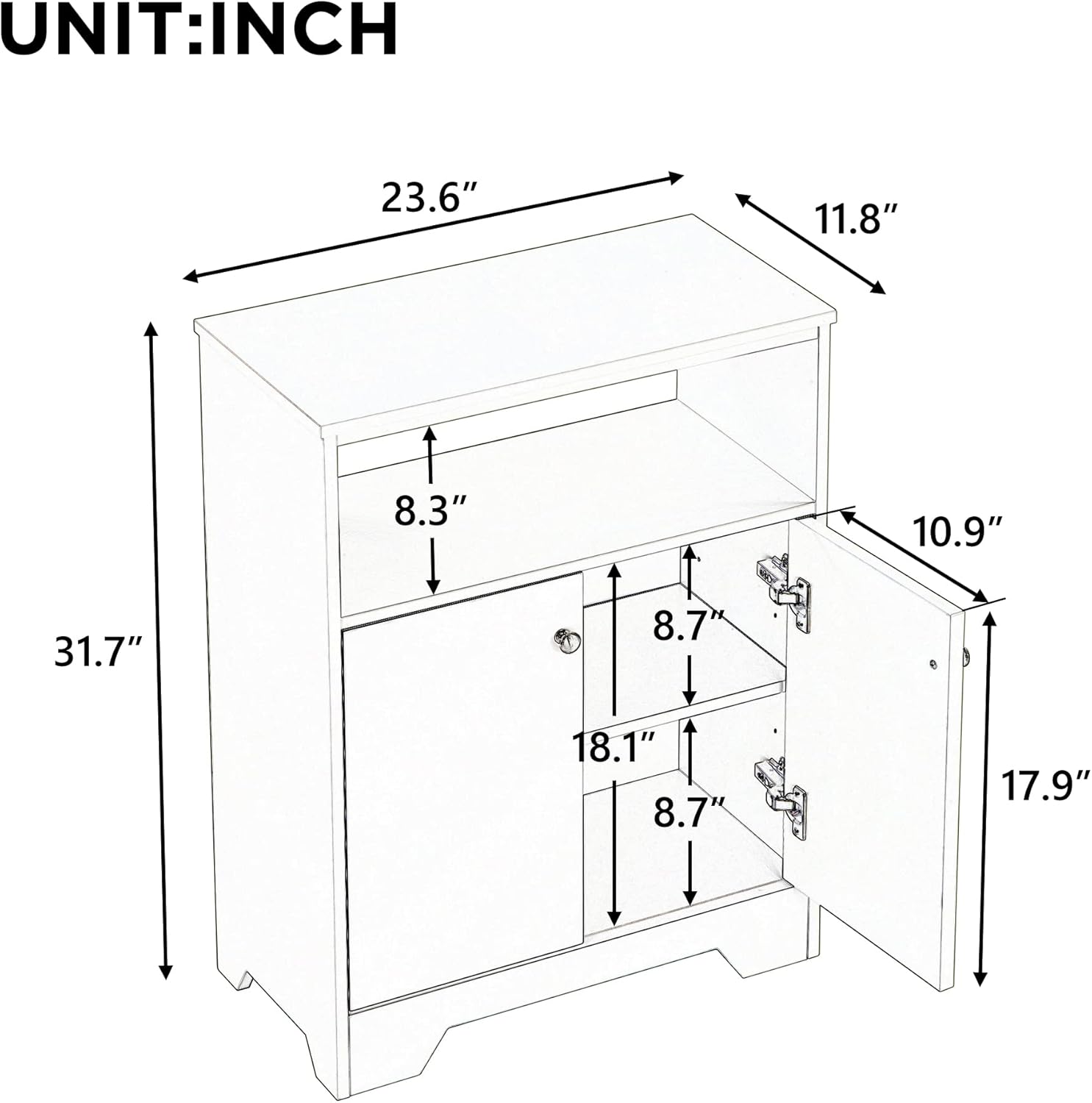 Merax White Cabinet Bathroom Storage Shelf with Double Doors, Freestanding Floor Space Saver