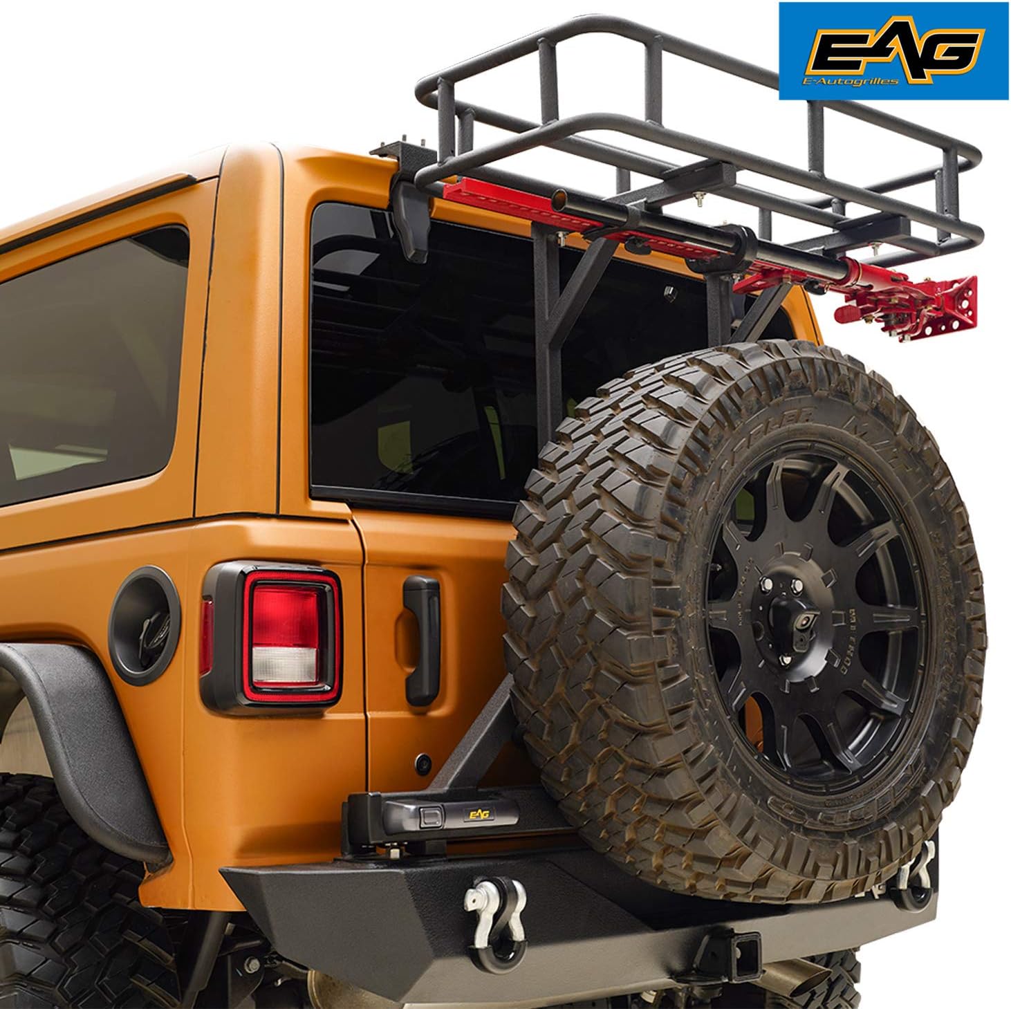 EAG Rear Cargo Carrier Basket on OE Tailgate with Jack Mount Compatible with 2018-2021 Wrangler JL