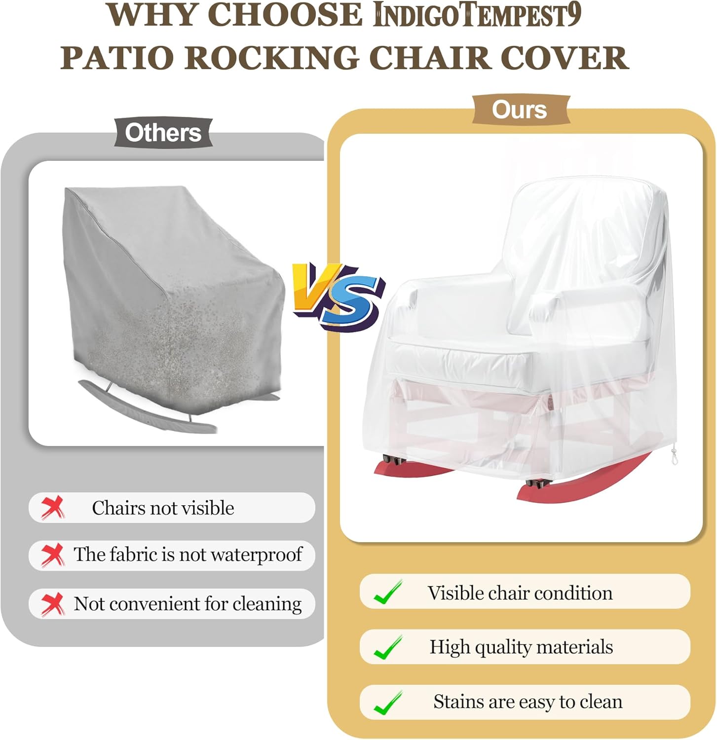Patio Rocking Chair Cover, Swivel Rocker Chair Cover for Outdoor Furniture, 27.5''W x 32.5''D x 39''H, Patio Swivel Chair Covers Waterproof