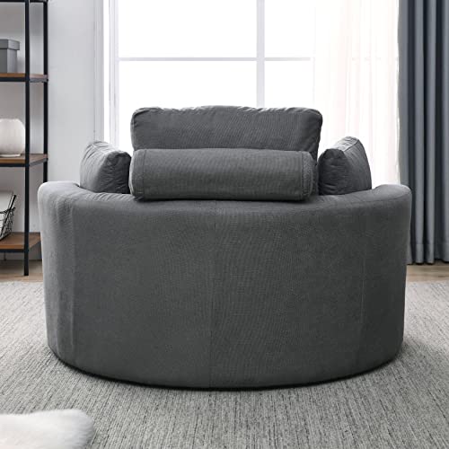 51.5-Inch Oversized Swivel Accent Barrel Chair with Storage Ottoman ,Button Decor and 4 Pillows