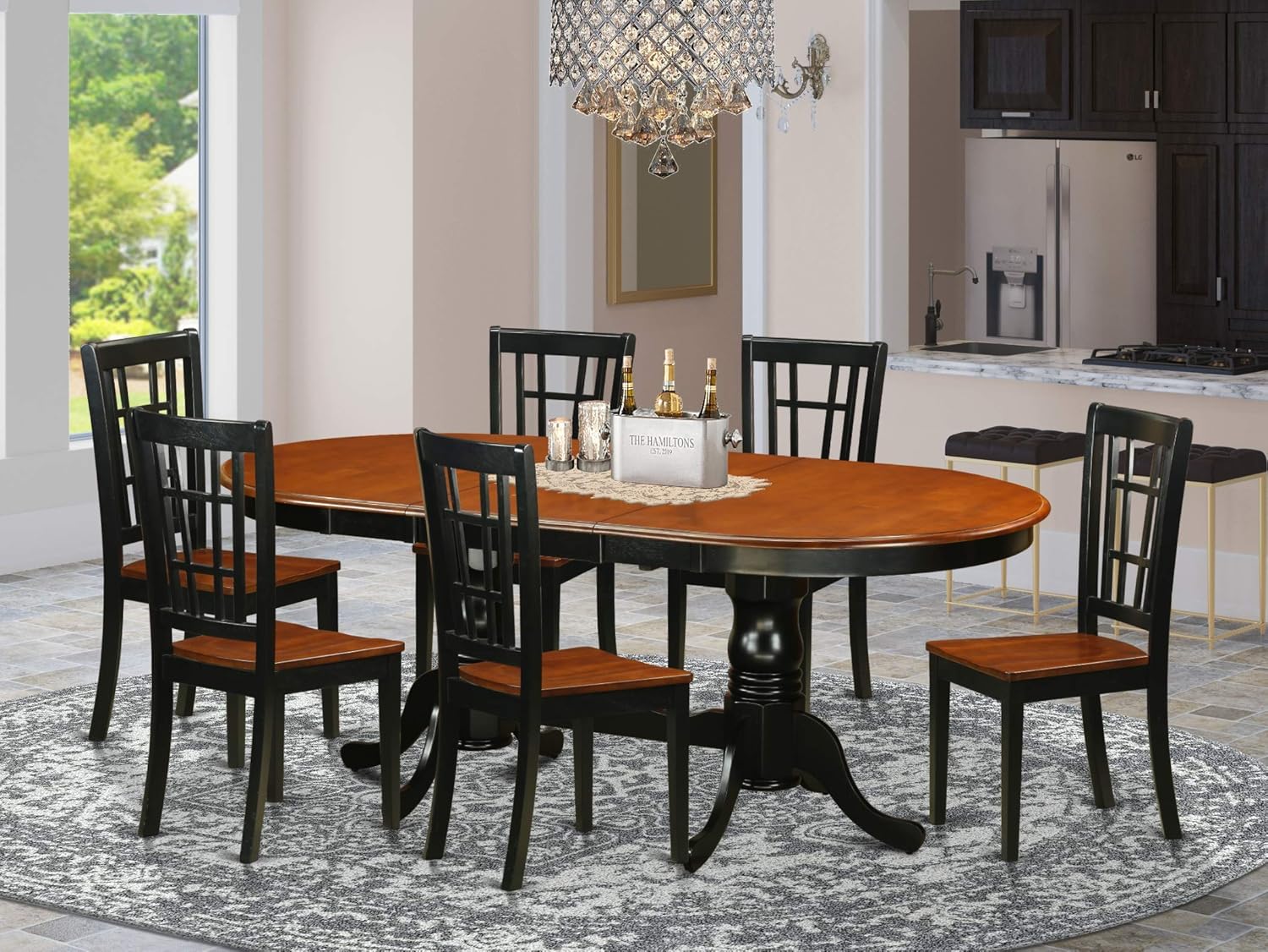 East West Furniture PLNI7-BCH-W 7 Piece Dining Set Consist of an Oval Dining Room Table with Butterfly Leaf and 6 Wood Seat Chairs, 42x78 Inch