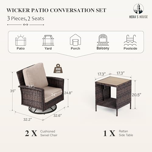 HERA'S HOUSE High Back Patio Furniture Set with Swivel Chairs, Outdoor Wicker Conversation Sets with 5.5" Comfy Cushions, 4 Piece Outside Sofa Sets