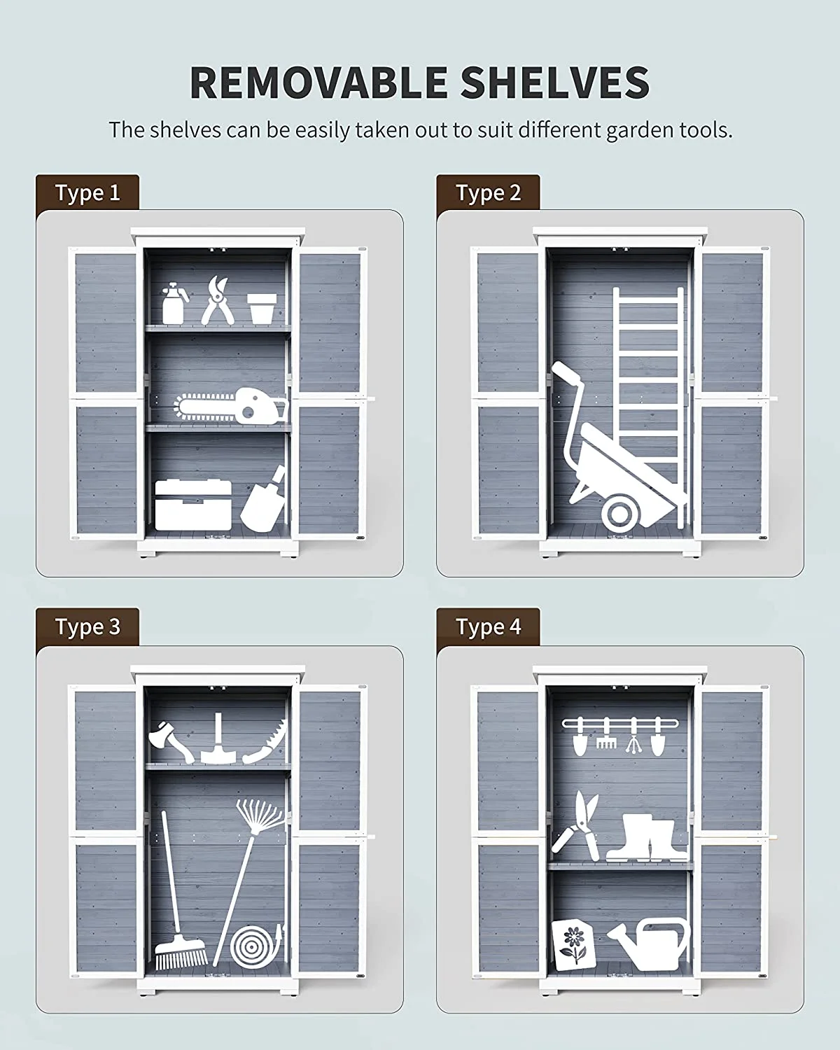 Lofka Outdoor Storage Cabinet Garden Shed w/ Asphalt Roof, Gray - Radiant Selections