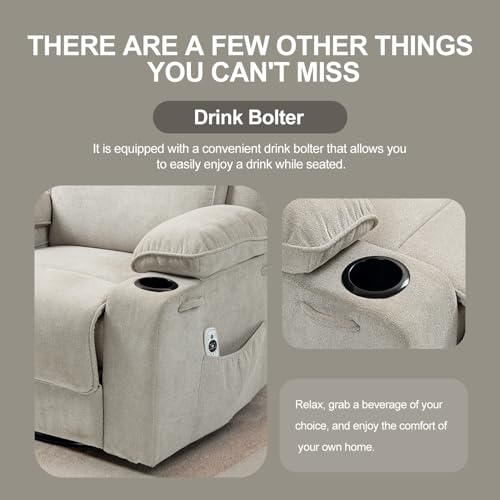 Rocker Recliner Chair with Massage and Heated, 360°Swivel Rocking Chairs with Cup Holders Remote Control for Living Room (Gray Oatmeal)