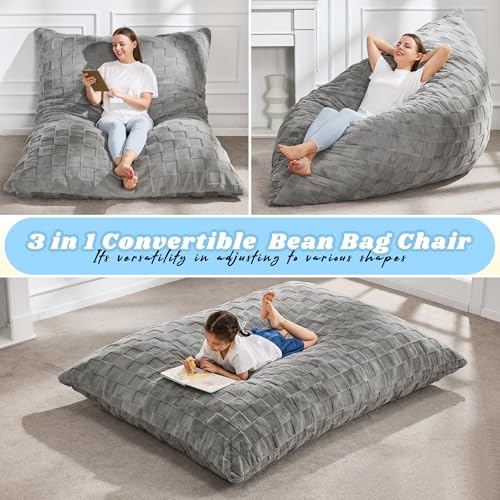 Hobestluk 3 in 1 Bean Bag Chair Giant Bean Bag Chairs Convertible Bean Bag Floor Cushion with Machine Washable Cover