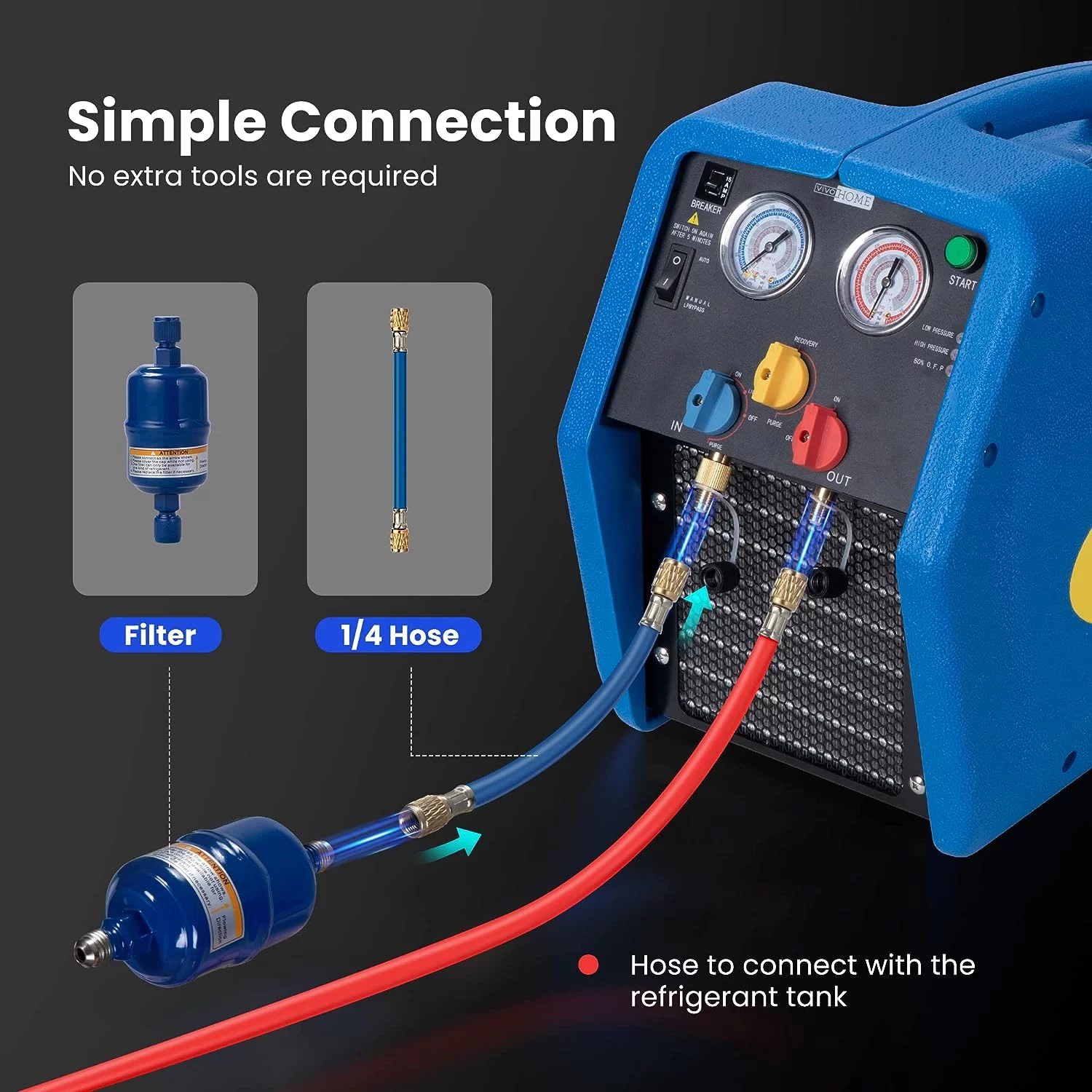 SPECSTAR R1234YF 1 HP Dual Cylinder Portable Refrigerant Recovery Machine Oil-Less Freon Recycling Unit for Vapor Liquid Refrigerant