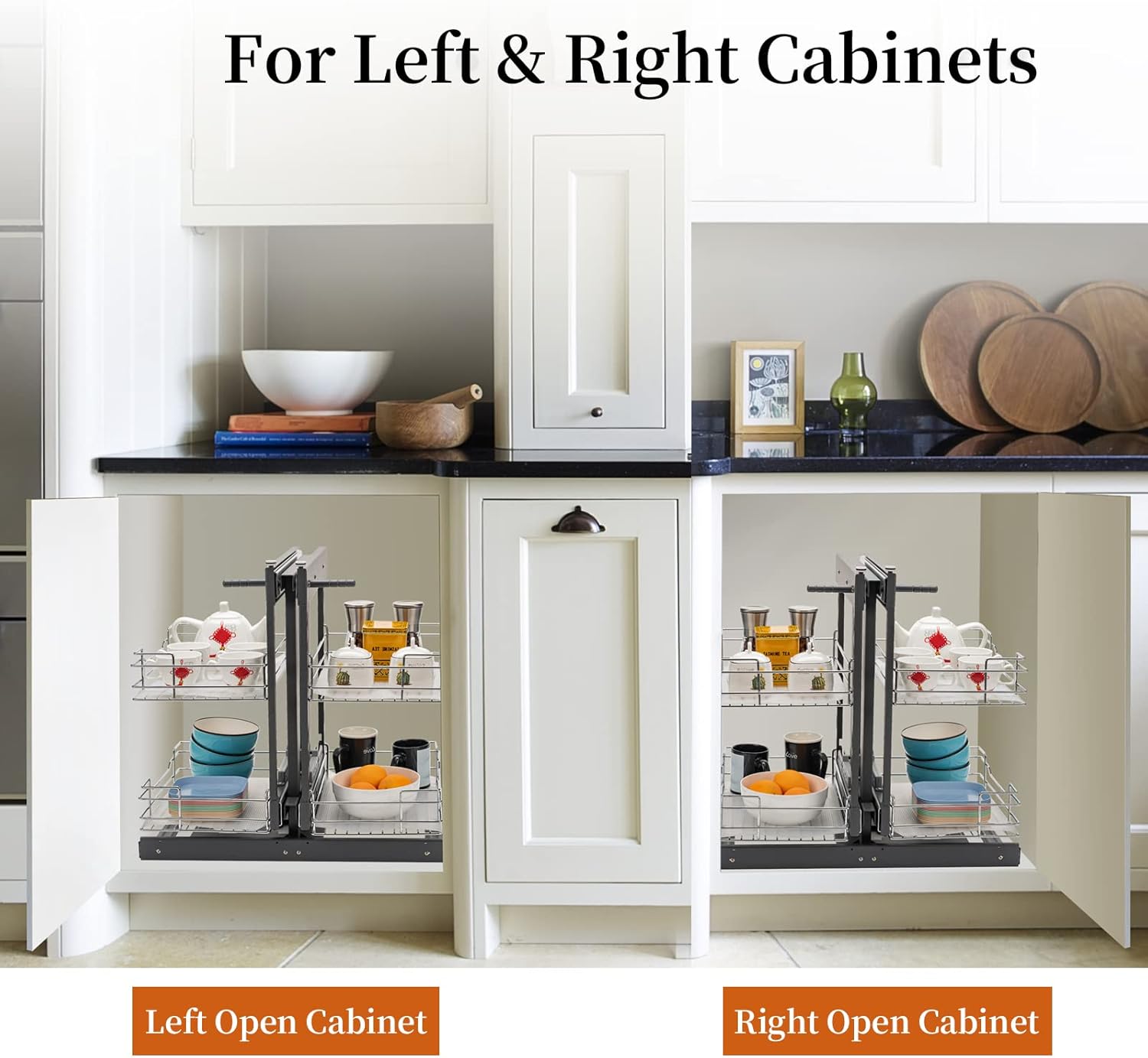15-Inch Chrome Soft Close Blind Corner 4 Shelf Slide Out Kitchen Cabinet Organizer ​Opening Chrome Soft Close Blind Corner for Minimum Cabinet Size