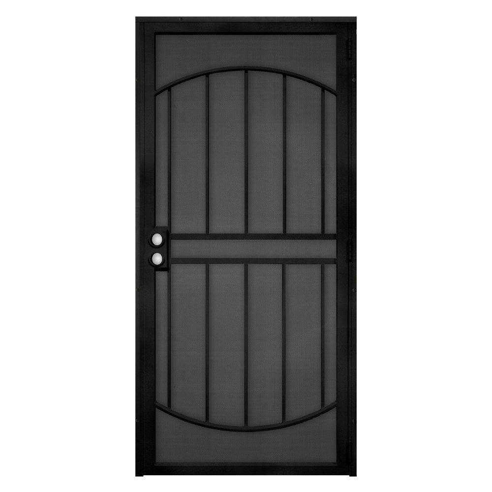 Unique Home Designs 36 in. x 80 in. Arcada Black Surface Mount Outswing Steel Security Door with Expanded Metal Screen IDR064003