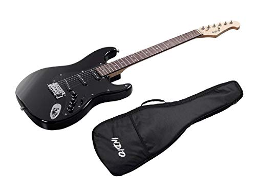 Monoprice Cali Classic Electric Guitar - Black, 6 Strings, Double-Cutaway Solid Body, Right Handed, SSS Pickups, Full-Range Tone, With Gig Bag