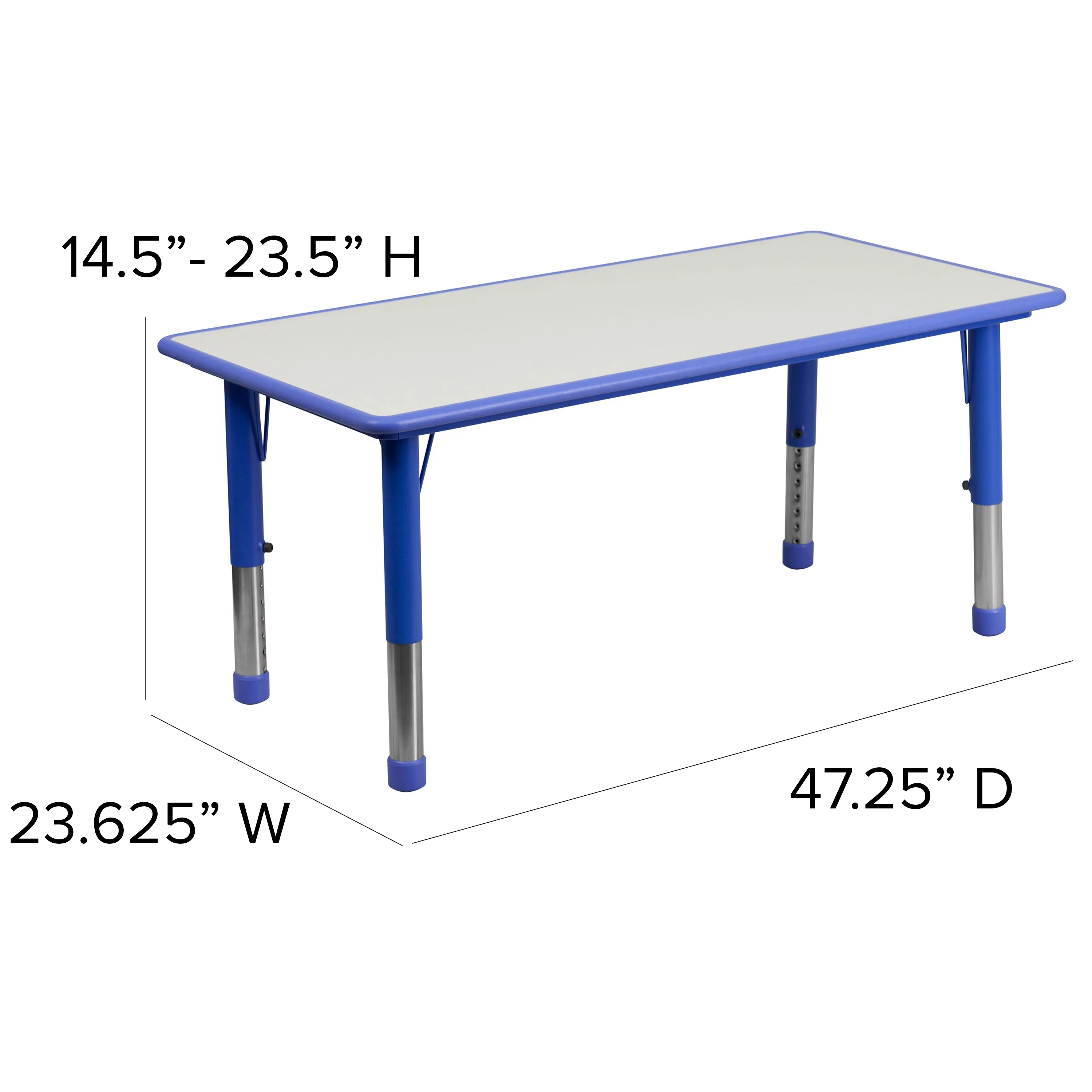 Flash Furniture 23.625''W x 47.25''L Rectangular Blue Plastic Height Adjustable Activity Table Set with 4 Chairs