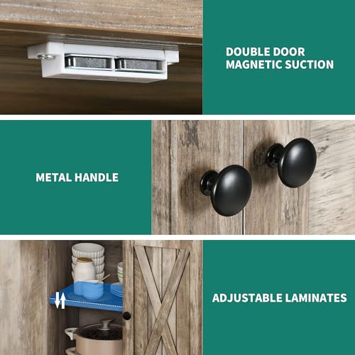 YITAHOME 72'' Tall Kitchen Pantry Cabinets, Farmhouse Storage Cabinets with Barn Doors, Drawer ＆ Adjustable Shelves