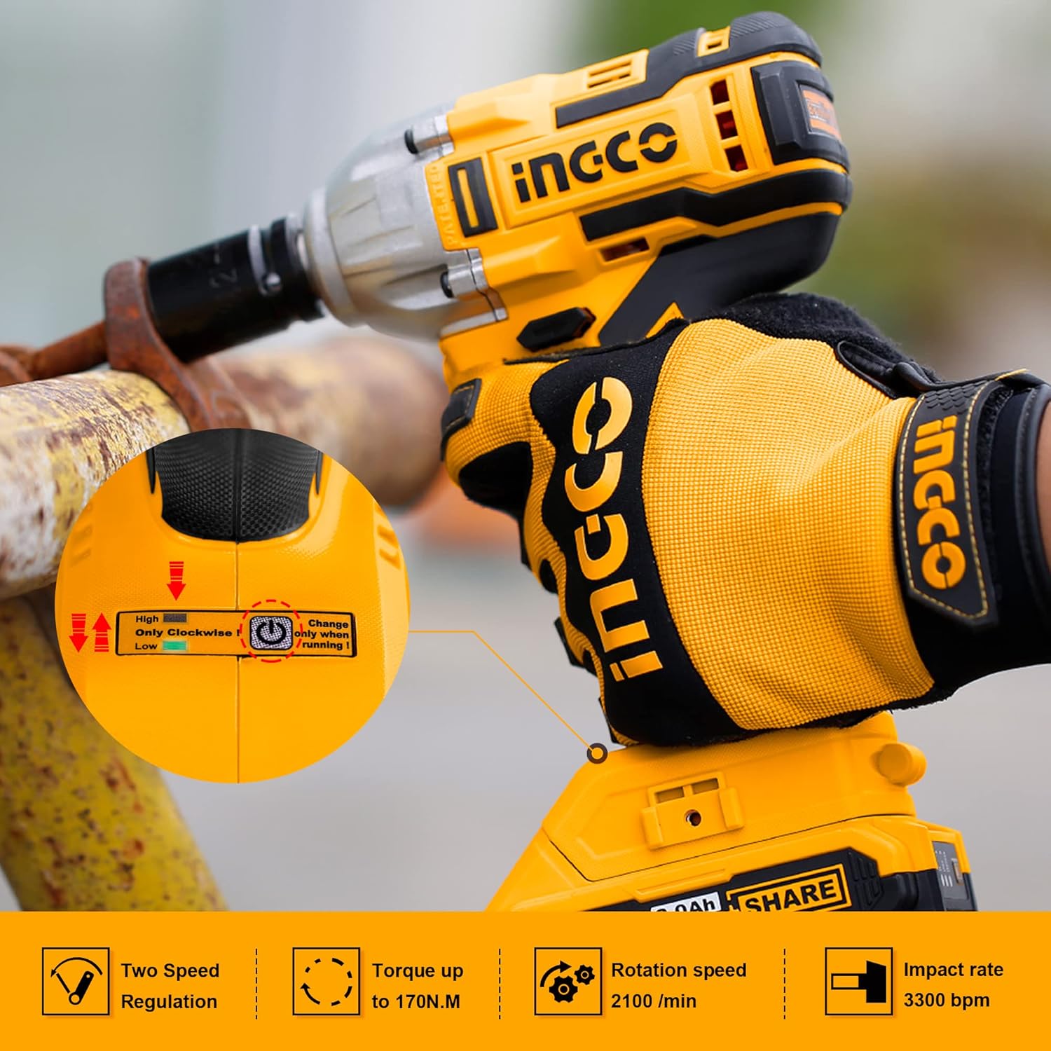 INGCO 20V Brushless Cordless Impact Driver Set CIRLI2002A