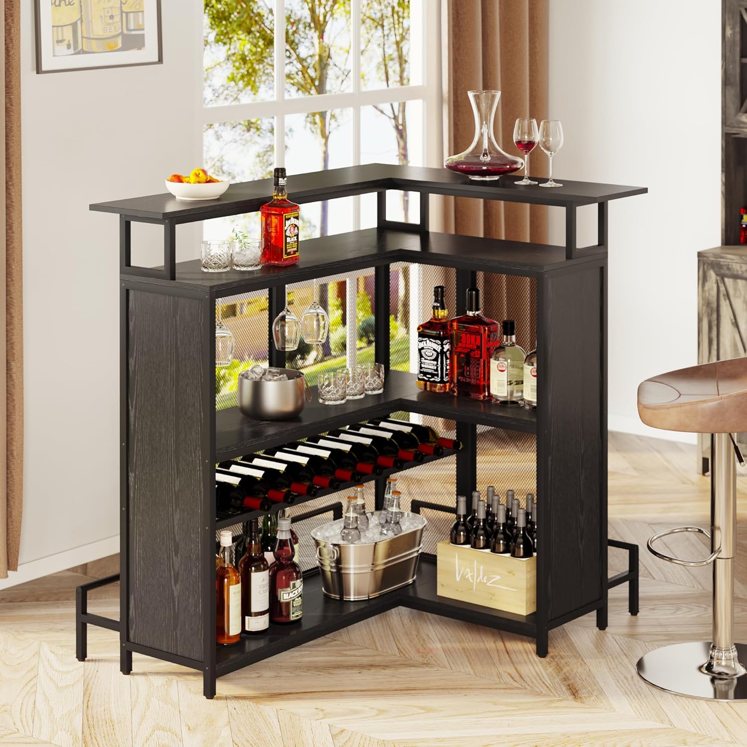 YITAHOME L Shaped Mini Home Bar Unit for Living Room with Music Sensing LED Light