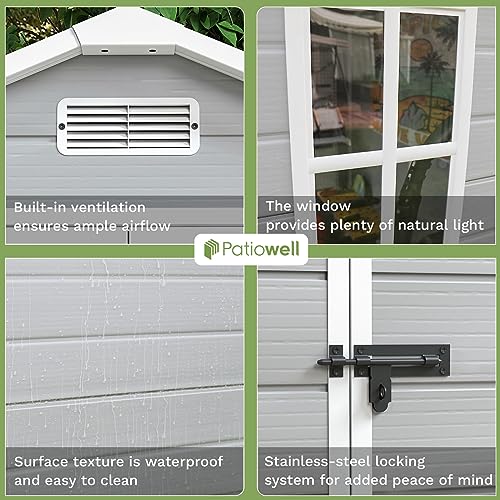 Patiowell 6x4 FT Plastic Outdoor Storage Shed, Resin Shed Perfect to Store Patio Furniture, GardenTools Bike Accessories, Beach Chairs and Lawn Mower