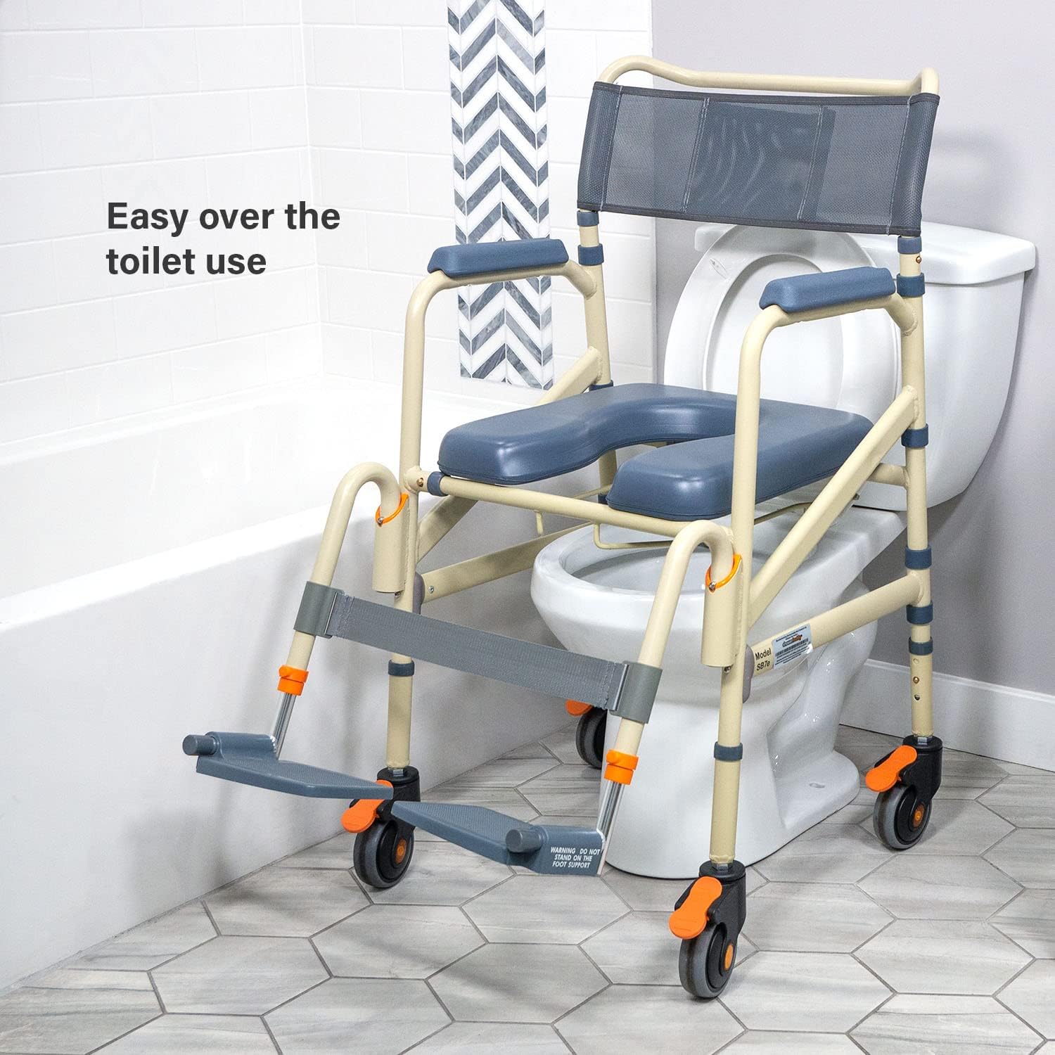 SolutionBased - FSA HSA Eligible - Lightweight Aluminum Folding Rolling Shower Chair for Elderly and Disabled - Rolling Commode Shower Wheelchair
