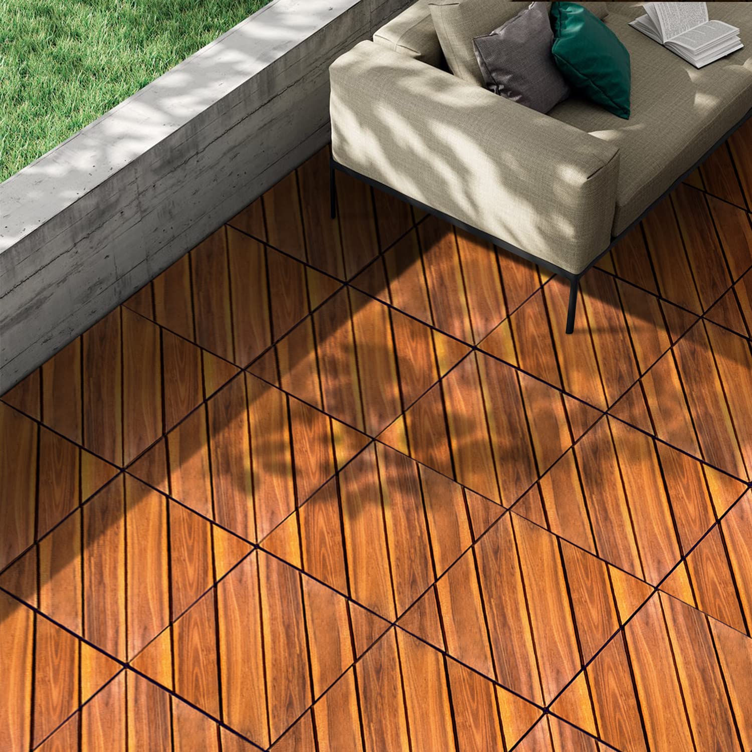 Solid Wood Interlocking Flooring Tiles (Pack of 10, 12 x 12), Acacia Deck Tiles, Floor Tiles for Both Indoor and Outdoor Use