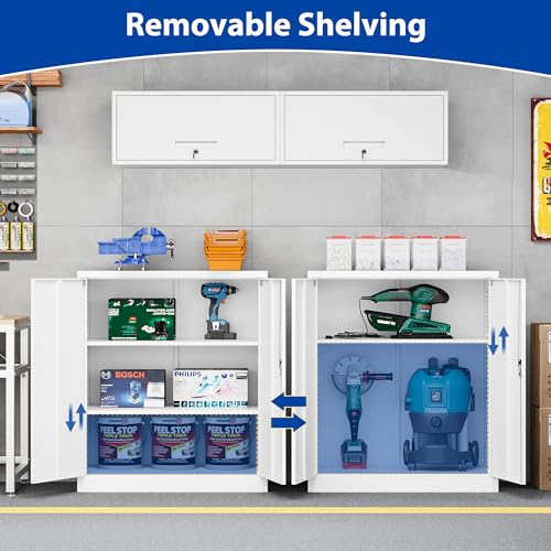Metal Garage Storage Cabinet with Wheels,Metal Storage Cabinet with Adjustable Shelves,Steel Tool Cabinets with Locking Door for Home, School, Office