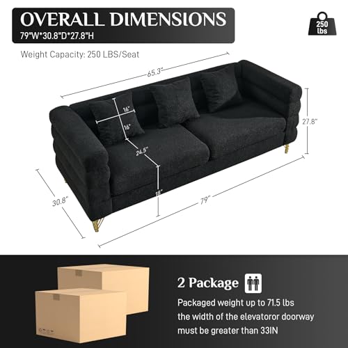 Cloud Couch for Living Room, 79" Modern Overstuffed Deep Seat Boucle Sherpa 3 Seater Sofa with 3 Pillows