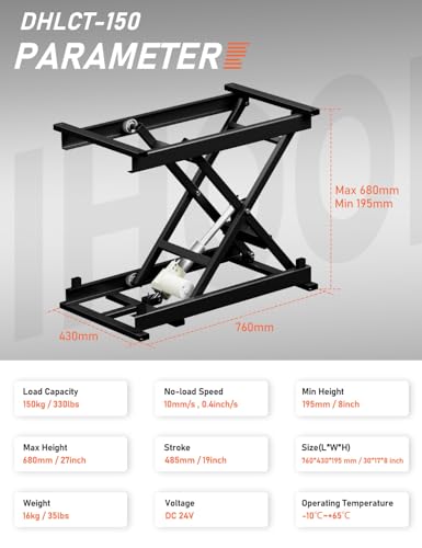 DIHOOL Electric Scissor Lift Table 350Lbs, 195-680MM Height Adjustable Electric Lifting Platform