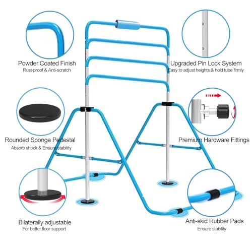Expandable Gymnastics Bar for Kids, Adjustable Height Junior Training Kip Bar, Folding Gymnastic Horizontal Bars Monkey Bar