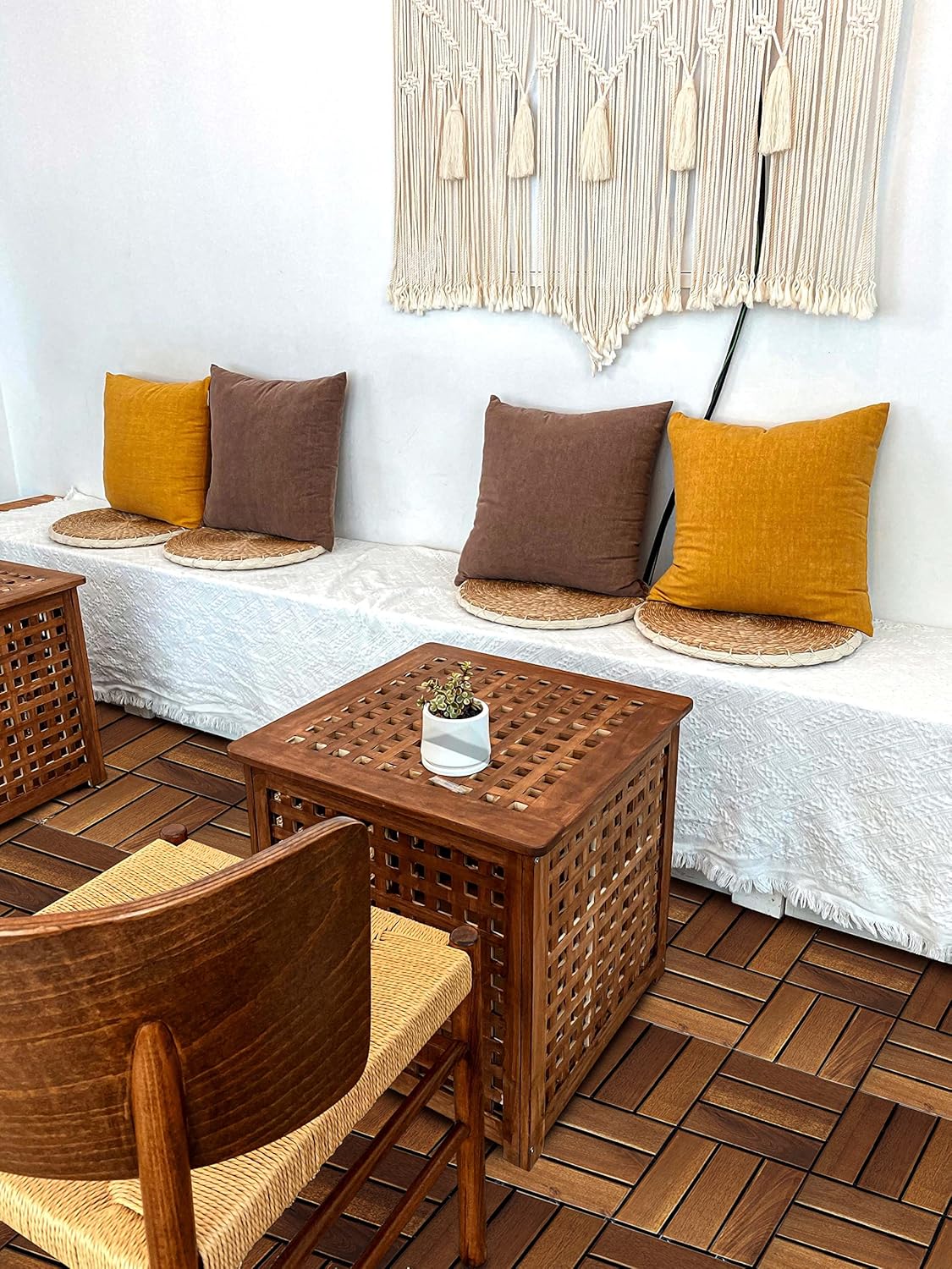 TAITIAT Solid Wood Interlocking Flooring Tiles (Pack of 10,12inx12in),Acacia Deck Tiles,Floor Tiles for Both Indoor and Outdoor Use