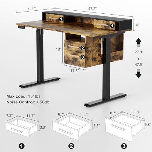 Standing Desk with 4 Drawers, 47.2 x 23.6 Inch Whole Piece Height Adjustable Electric Sit Stand Desk